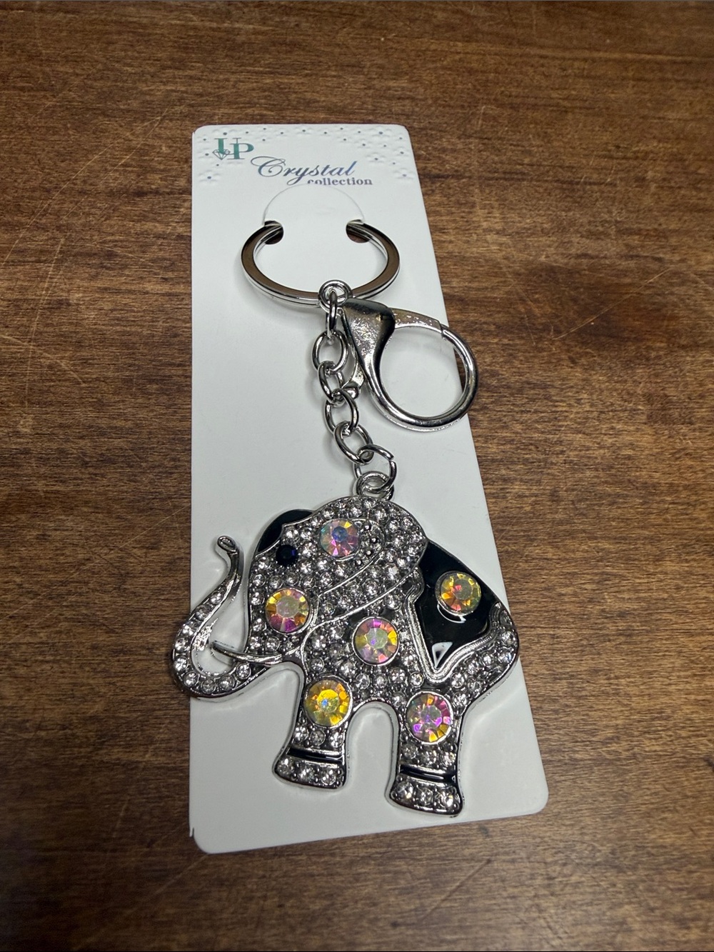 Rhinestone Black Elephant Bag Charm Keychain with Iridescent Gems